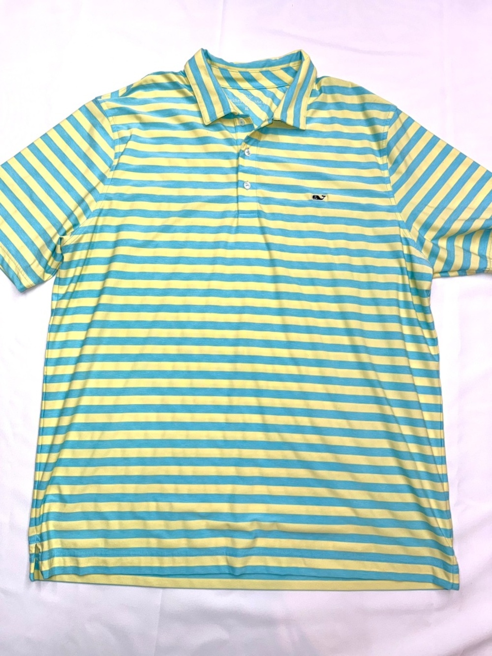 VINEYARD VINES Mens XL Blue Yellow Stripe Short Sleeve Performance Polo Shirt